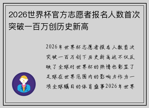 2026世界杯官方志愿者报名人数首次突破一百万创历史新高